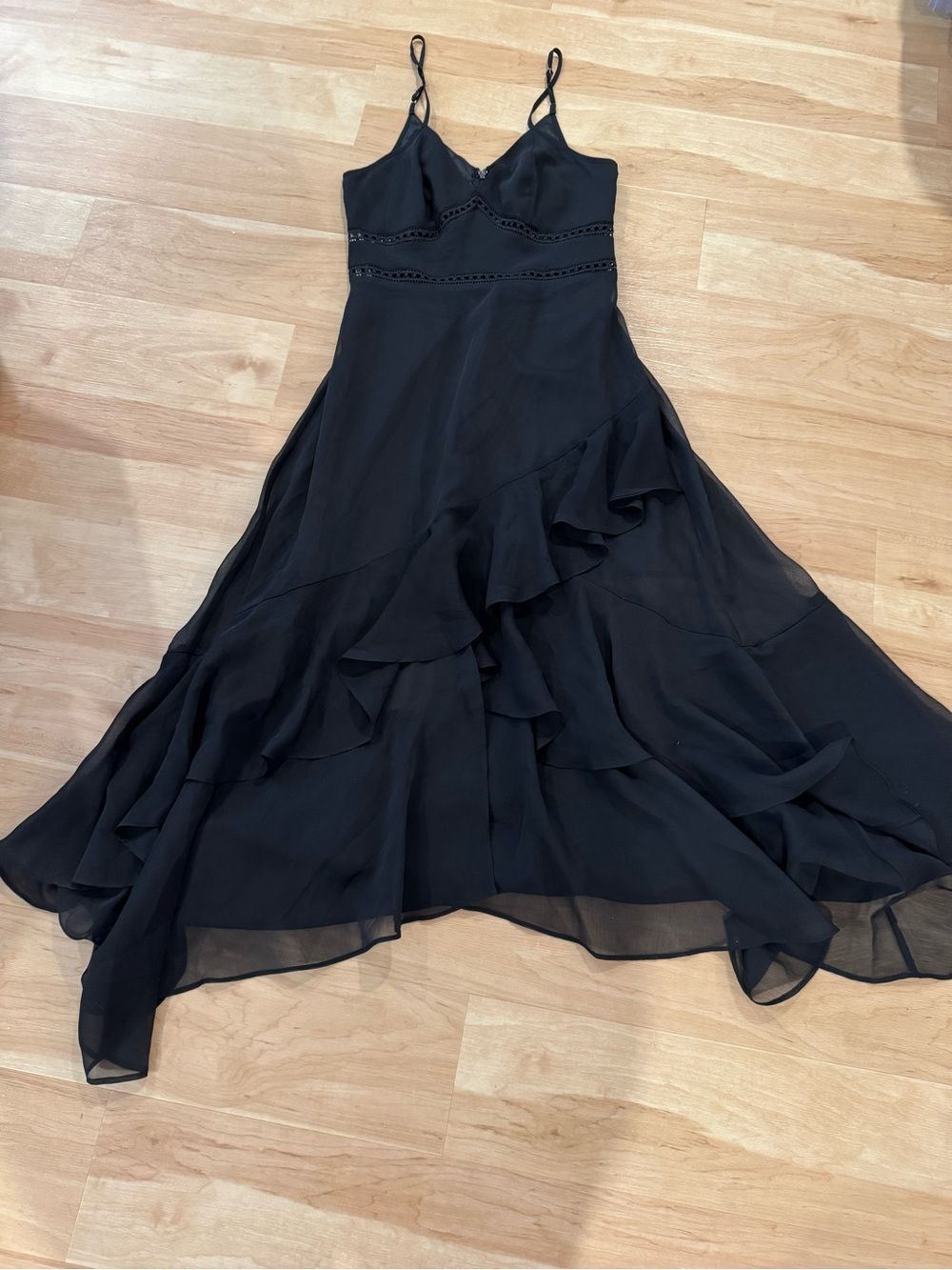 NWT Guess Y2K Black Mira Maxi Ruffle Dress with Spaghetti Straps Size Small